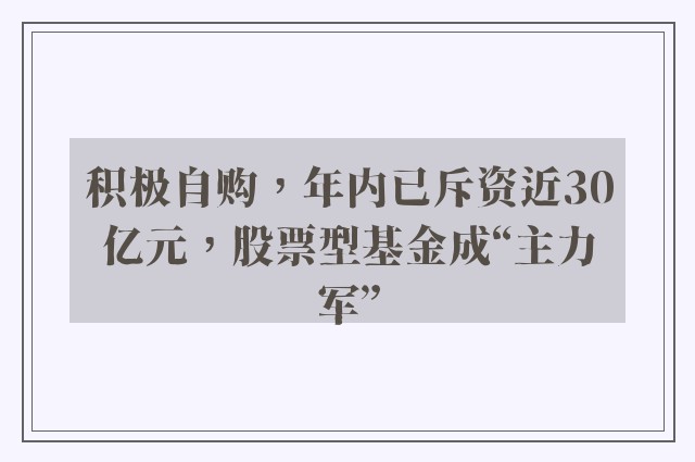 积极自购，年内已斥资近30亿元，股票型基金成“主力军”