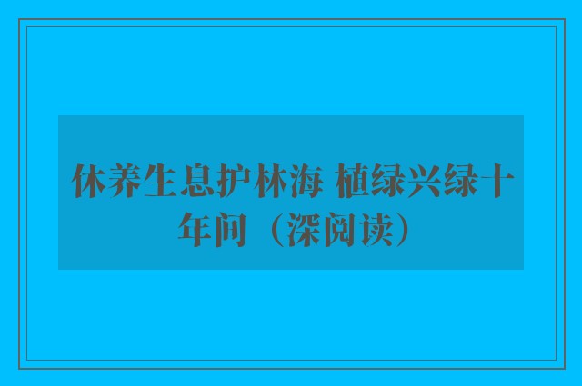 休养生息护林海 植绿兴绿十年间（深阅读）