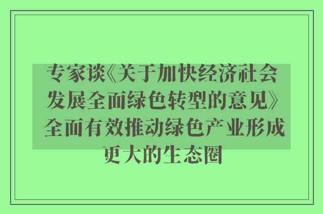 专家谈《关于加快经济社会发展全面绿色转型的意见》 全面有效推动绿色产业形成更大的生态圈