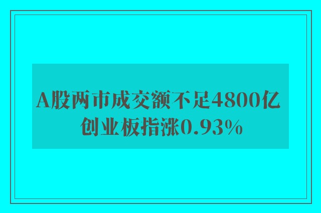 A股两市成交额不足4800亿 创业板指涨0.93%