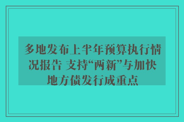 多地发布上半年预算执行情况报告 支持“两新”与加快地方债发行成重点