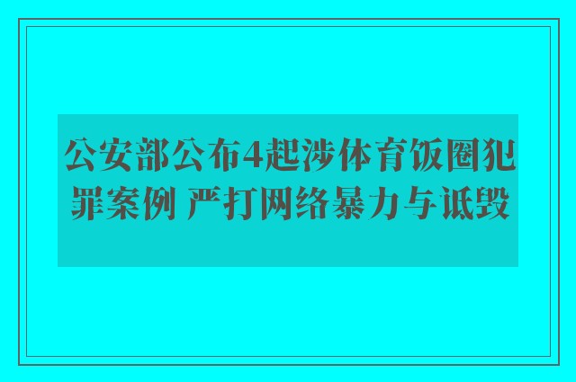 公安部公布4起涉体育饭圈犯罪案例 严打网络暴力与诋毁