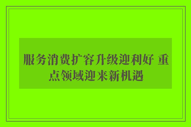 服务消费扩容升级迎利好 重点领域迎来新机遇