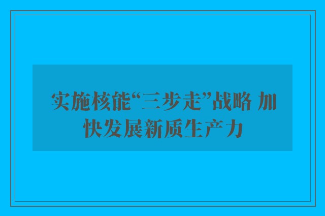 实施核能“三步走”战略 加快发展新质生产力