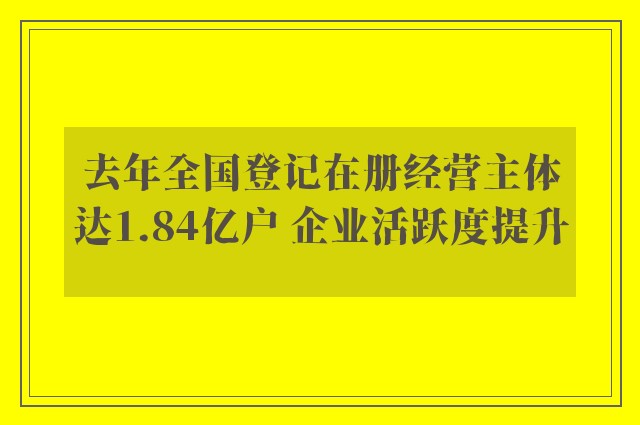 去年全国登记在册经营主体达1.84亿户 企业活跃度提升