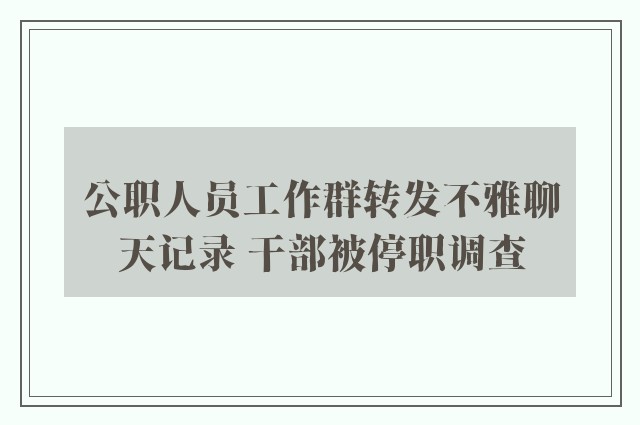 公职人员工作群转发不雅聊天记录 干部被停职调查