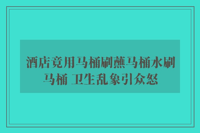 酒店竟用马桶刷蘸马桶水刷马桶 卫生乱象引众怒