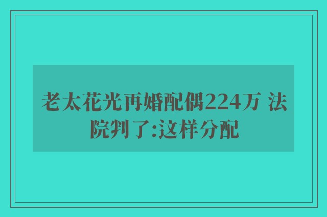 老太花光再婚配偶224万 法院判了:这样分配