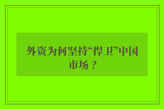 外资为何坚持“捍卫”中国市场？