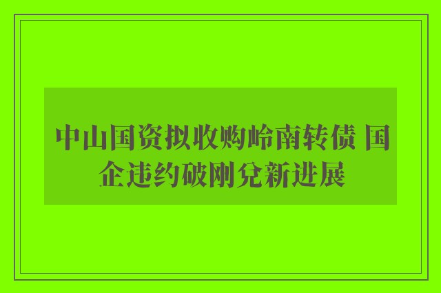 中山国资拟收购岭南转债 国企违约破刚兑新进展