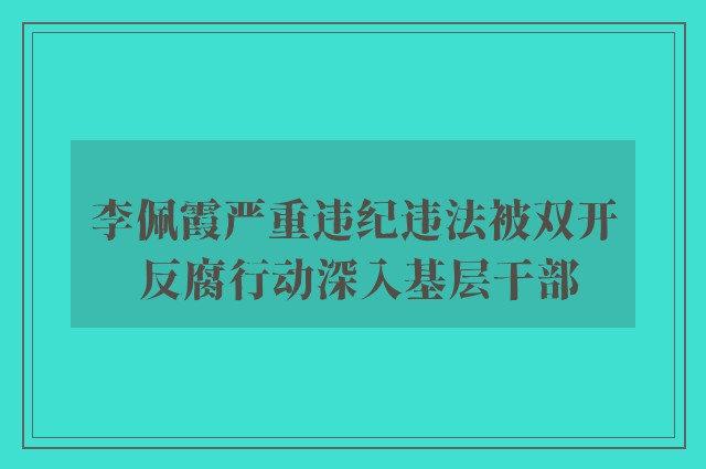 李佩霞严重违纪违法被双开 反腐行动深入基层干部