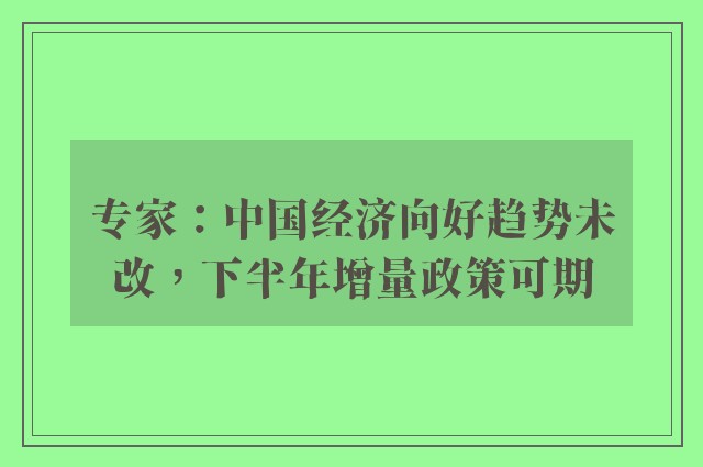 专家：中国经济向好趋势未改，下半年增量政策可期