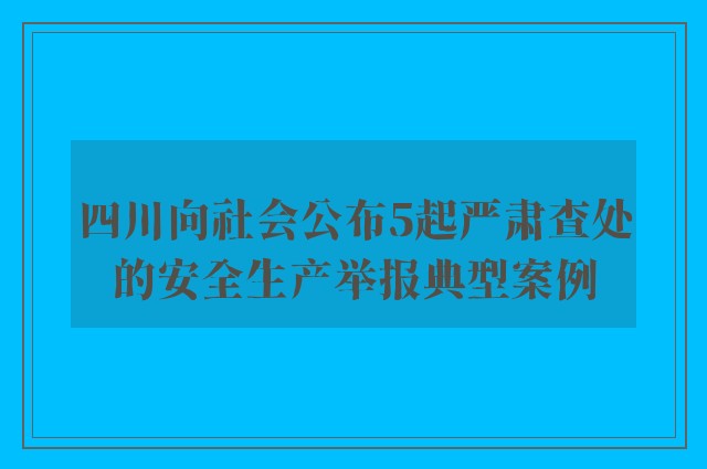 四川向社会公布5起严肃查处的安全生产举报典型案例