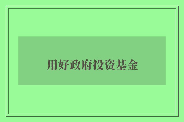 用好政府投资基金