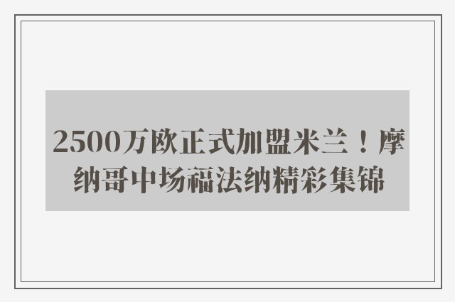 2500万欧正式加盟米兰！摩纳哥中场福法纳精彩集锦