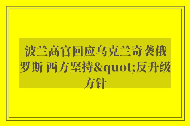 波兰高官回应乌克兰奇袭俄罗斯 西方坚持"反升级方针