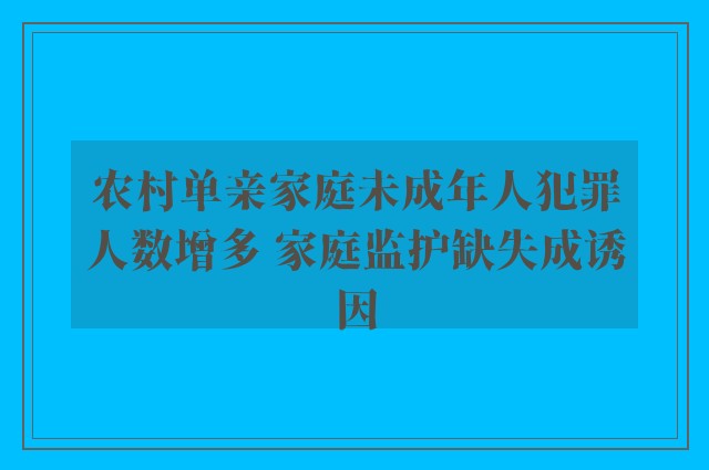 农村单亲家庭未成年人犯罪人数增多 家庭监护缺失成诱因