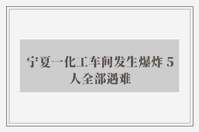 宁夏一化工车间发生爆炸 5人全部遇难