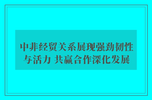 中非经贸关系展现强劲韧性与活力 共赢合作深化发展