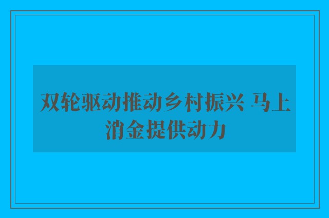 双轮驱动推动乡村振兴 马上消金提供动力