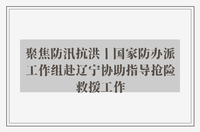 聚焦防汛抗洪丨国家防办派工作组赴辽宁协助指导抢险救援工作