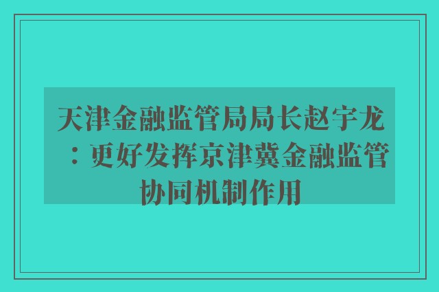 天津金融监管局局长赵宇龙：更好发挥京津冀金融监管协同机制作用