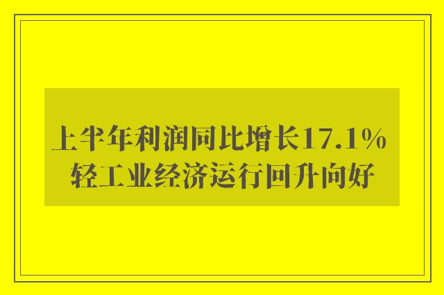 上半年利润同比增长17.1% 轻工业经济运行回升向好