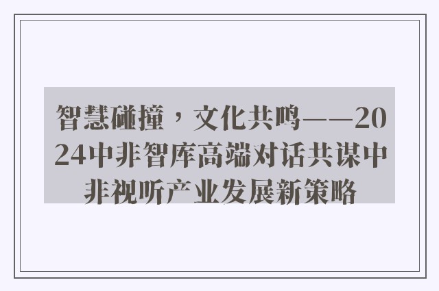 智慧碰撞，文化共鸣——2024中非智库高端对话共谋中非视听产业发展新策略