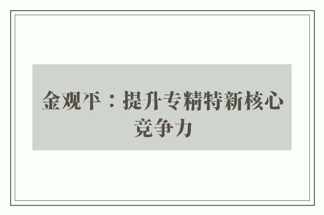 金观平：提升专精特新核心竞争力