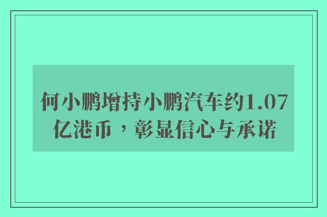 何小鹏增持小鹏汽车约1.07亿港币，彰显信心与承诺