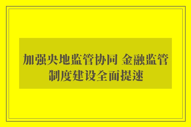 加强央地监管协同 金融监管制度建设全面提速