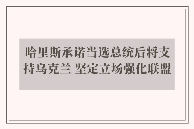 哈里斯承诺当选总统后将支持乌克兰 坚定立场强化联盟