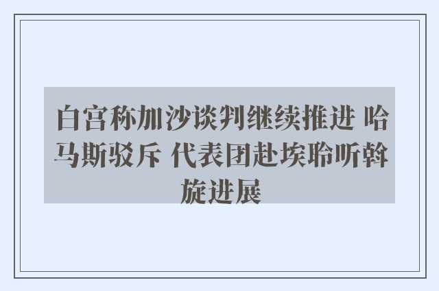 白宫称加沙谈判继续推进 哈马斯驳斥 代表团赴埃聆听斡旋进展