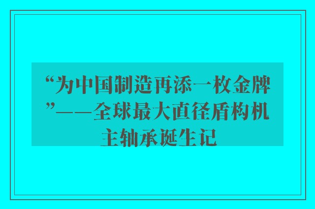 “为中国制造再添一枚金牌”——全球最大直径盾构机主轴承诞生记