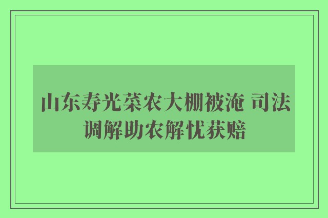 山东寿光菜农大棚被淹 司法调解助农解忧获赔