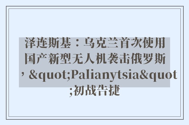 泽连斯基：乌克兰首次使用国产新型无人机袭击俄罗斯，"Palianytsia"初战告捷