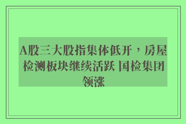 A股三大股指集体低开，房屋检测板块继续活跃 国检集团领涨