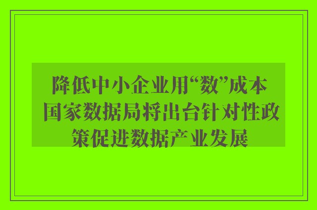 降低中小企业用“数”成本 国家数据局将出台针对性政策促进数据产业发展