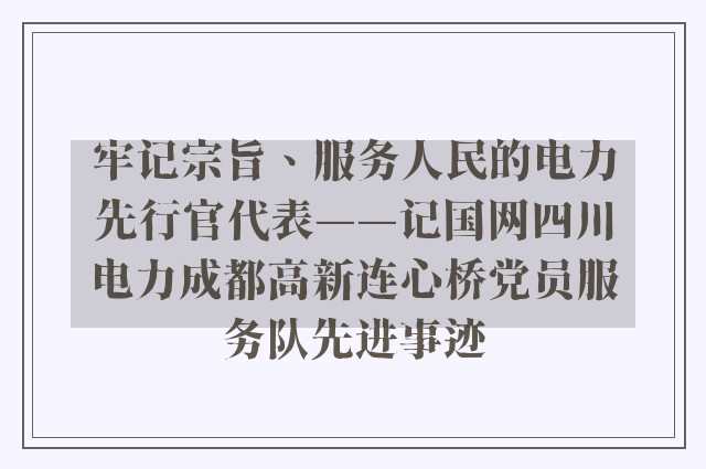 牢记宗旨、服务人民的电力先行官代表——记国网四川电力成都高新连心桥党员服务队先进事迹