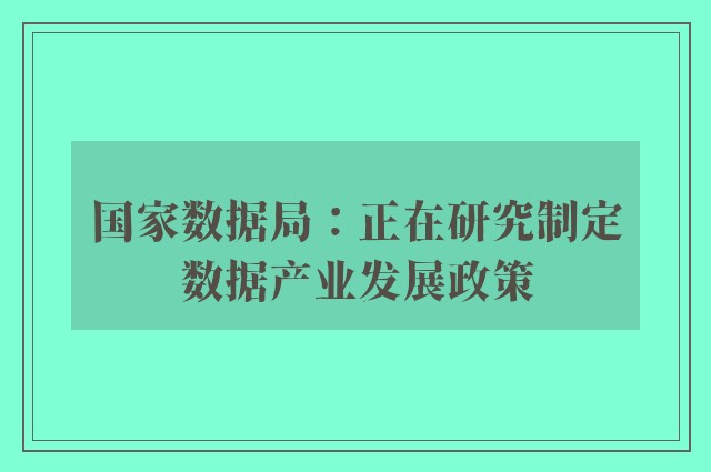 国家数据局：正在研究制定数据产业发展政策