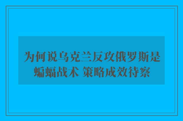 为何说乌克兰反攻俄罗斯是蝙蝠战术 策略成效待察