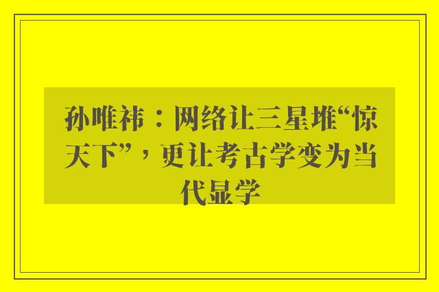 孙唯祎：网络让三星堆“惊天下”，更让考古学变为当代显学