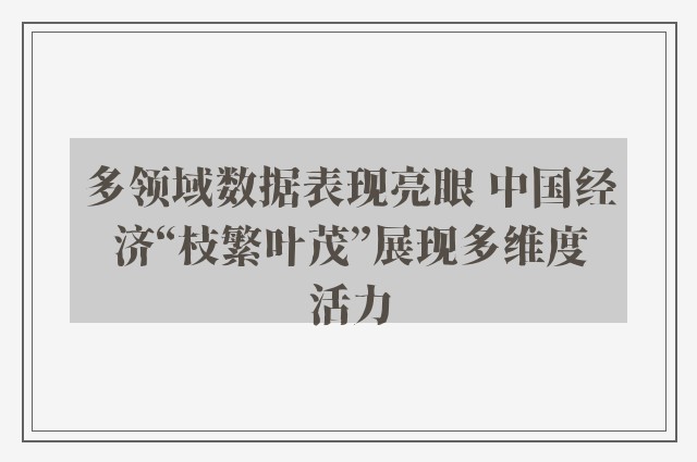 多领域数据表现亮眼 中国经济“枝繁叶茂”展现多维度活力