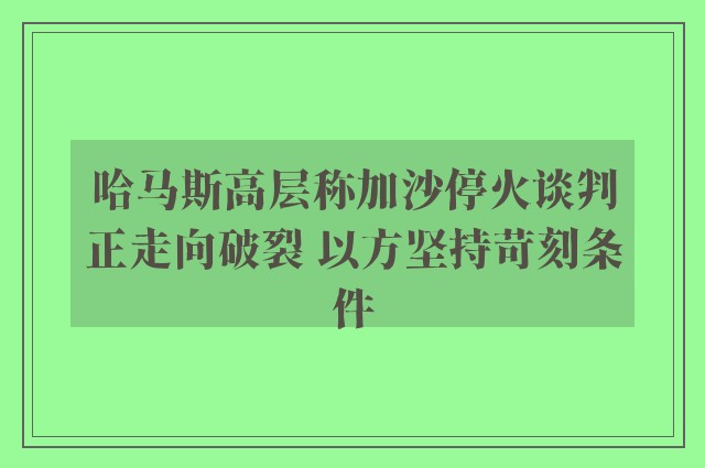 哈马斯高层称加沙停火谈判正走向破裂 以方坚持苛刻条件