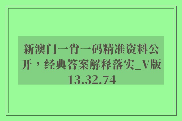 新澳门一肖一码精准资料公开，经典答案解释落实_V版13.32.74