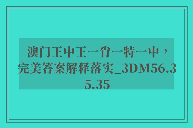 澳门王中王一肖一特一中，完美答案解释落实_3DM56.35.35