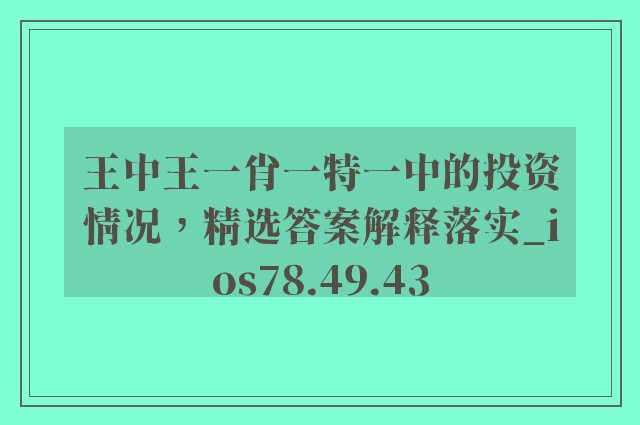 王中王一肖一特一中的投资情况，精选答案解释落实_ios78.49.43